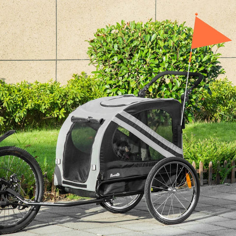 Rootz Dog Buggy - Dog Cart - Pet Buggy - Pet Bike Trailer - Dog Stroller - Safety Leash Reflectors - Gray - 140cm x 72.5cm x 108cm