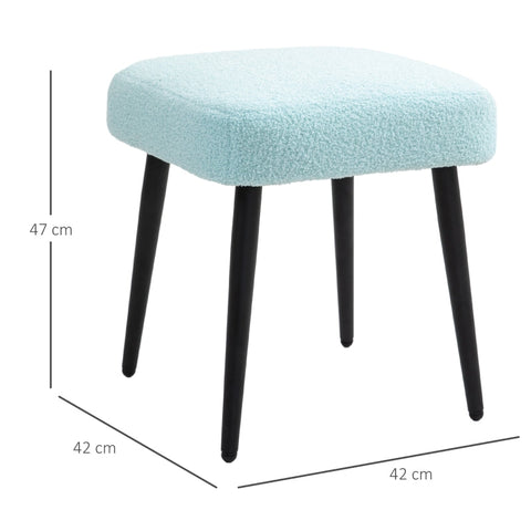 Rootz Stool with Cashmere-Look Fabric - Footrest - Steel Legs - Light Blue - 42cm x 42cm x 47cm