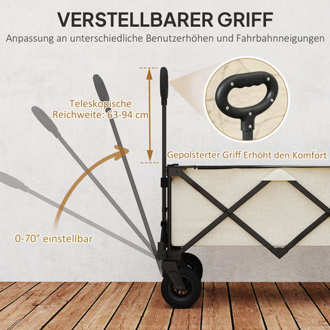 Rootz Garden Car - Foldable Transport Cart - Resilient Handcart - 100kg Capacity - 90cm x 48cm x 92cm - Brown Oxford Fabric