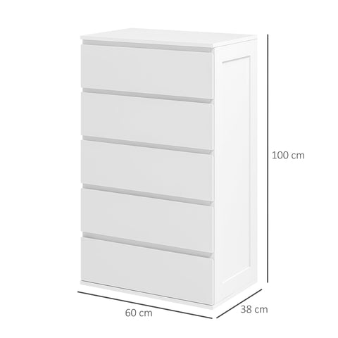 Rootz 5 Drawer Chest - Storage Furniture - Handleless Design - Easy Opening - 60 x 38 x 100 cm White