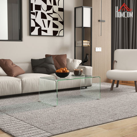 Rootz Glass Coffee Table - Living Room Table - Rectangular Transparent Table - Modern Design - Non-Slip Pads - 80cm x 45cm x 35cm