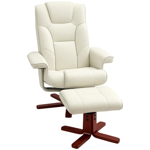 Rootz Relaxation Chair with Stool - Recliner Chair - Lounger - Tilting Backrest for Comfort - 84cm x 84cm x 104cm  White