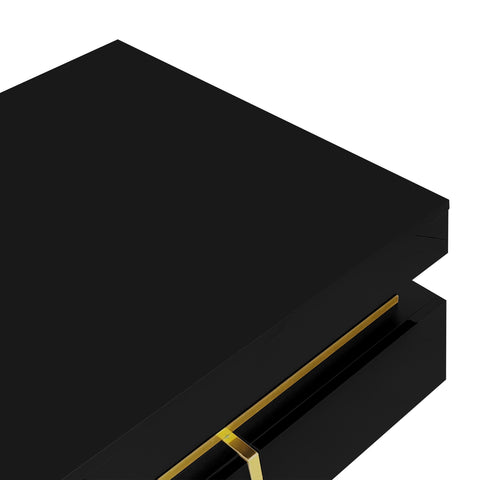 Rootz High Gloss Coffee Table - Living Room Table - Gold-Plated Accents - Ample Storage - 70cm x 70cm x 35.5cm