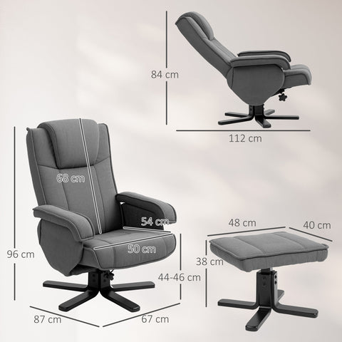 Rootz Swingable Relaxation Armchair with Foot Stool - Velvet Upholstery - Rotatable Armchair - Maximum Comfort - 67cm x 87cm x 96cm - Grey