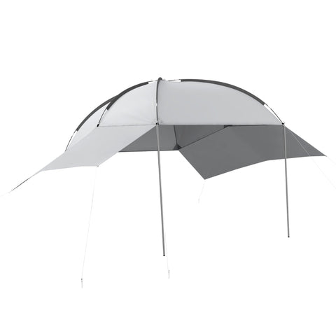 Rootz Car Awning - Vehicle Canopy - Weather Resistant - Truck Awning - Support Pole - Ground Spikes - Two Side Awnings - Polyester Taffeta-fiberglass-steel - Light Gray - 300L x 262W x 230-260H cm