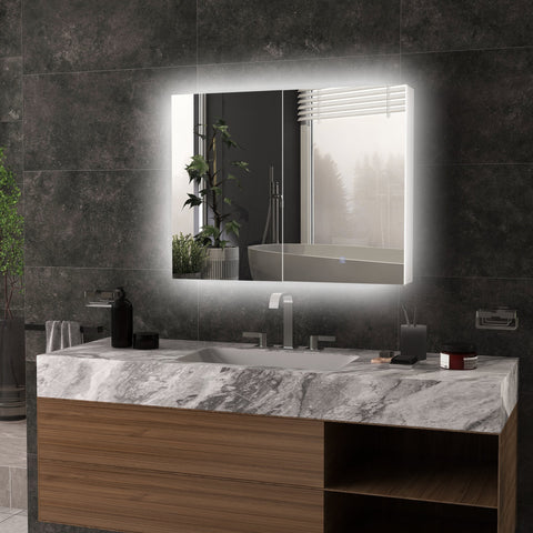 Rootz LED Wall Mirror Cabinet - Bathroom Mirror - Vanity Cabinet - Clear Reflection - 90L x 15B x 70H cm
