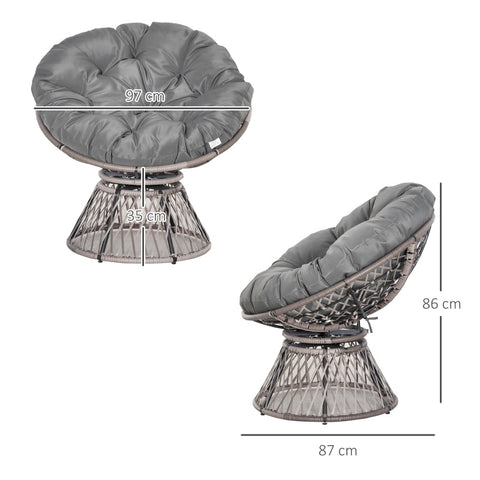 Rootz Papasan Chair - Wicker Chair - Rattan Chair - 360-Degree Rotation - Removable Cushion - Galvanized Steel Frame - W87 x D97 x H86 cm