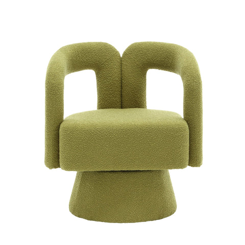 Rootz Swivel Office Chair - Armchair - Barrel Chair - 360° Rotation - Bouclé Fabric - 67L x 55W x 74H cm - Olive Green