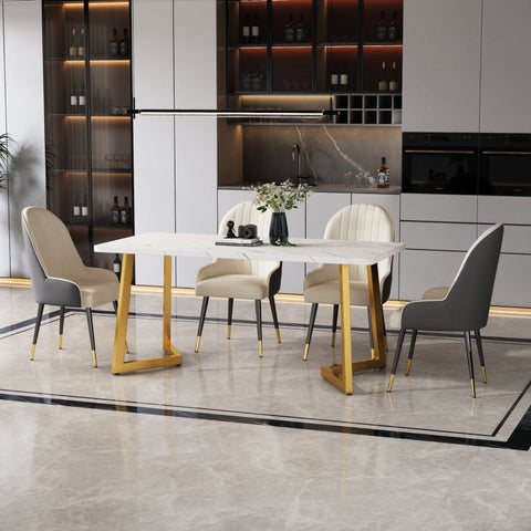Rootz Dining Table - Elegant Marble Look - Versatile Table - MDF Top & Golden Legs - Luxurious Style - 117cm x 68cm x 75cm