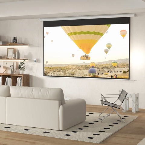 Rootz Motorized Projector Screen 16:9 - Cinema Screen - Electric Projection Screen - Wall or Ceiling Mount - Remote Control - 293.5cm x 8cm x 176cm