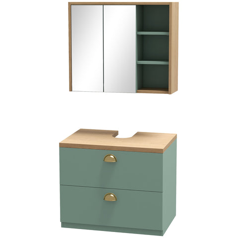 Rootz Bathroom Furniture Set - Scandinavian Design - Vanity Set - Adjustable Shelves - Green Finish - 60W x 40D x 50.5H cm