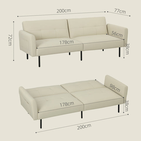Rootz Adjustable 3-Seater Sofa Bed - Convertible Couch - Modern Sleeper Sofa - Maximum Comfort - 200cm x 77cm x 72cm