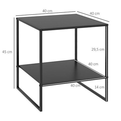 Rootz Industrial Design Side Table - Coffee Table - Bedside Table - 2 Levels of Storage - Sturdy Steel Frame - 40cm x 40cm x 45cm