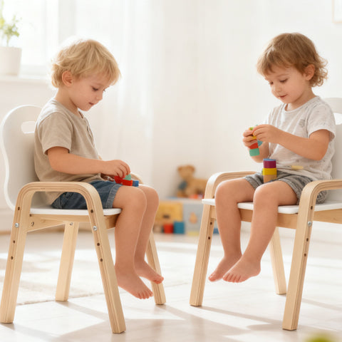 Rootz Children's Wooden Chair Set - Kids Adjustable Chairs - Toddler Seating - Ergonomic Support - Non-Slip, White, 39x34x49.5-61.5cm, 2 Pieces