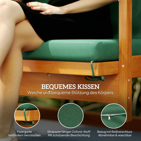 Rootz Hollywood Swing with Sunroof - Real Wood Garden Swing - 3-Seater Lounger - Durable Comfort - 236cm x 130cm x 181cm - Green