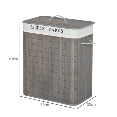 Rootz 100L Laundry Basket - Laundry Hamper - Clothes Sorter - Washable Bag - 52x32x63cm - Bamboo, Polyester, Cotton, Metal - Grey