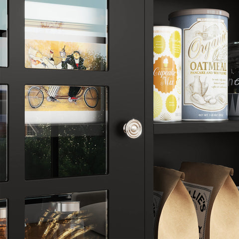 Rootz Kitchen Buffet - Kitchen Showcase - Display Case - Large Storage Space - Black & Brown- 80cm x 37cm x 183cm - Contemporary Design