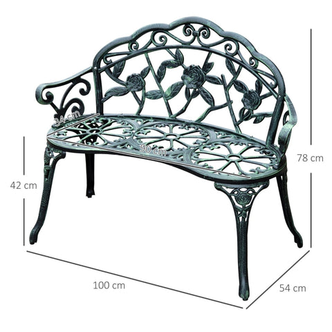 Rootz 2-Seater Garden Bench - Outdoor Furniture - Metal Bench - Antique Design - Weatherproof - Easy Assembly - 100cm x 54cm x 78cm