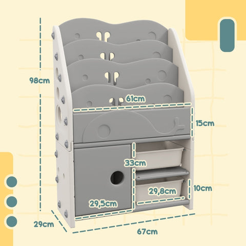 Rootz Kids Room Shelf Storage Rack - Bookcase - Cupboard - Children Organizational Skills - HDPE - 67cm x 29cm x 98cm