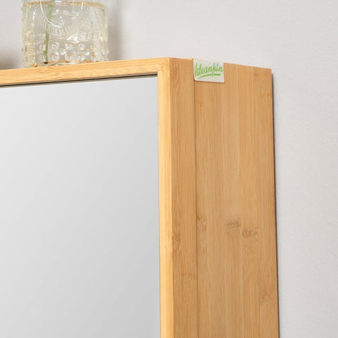 Rootz Kleankin Bathroom Cabinet with Mirror Doors - Storage Solution - Wall-Mounted Cabinet - Bamboo Housing - 65.2cm x 14cm x 50cm