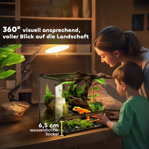 Rootz Glass Terrarium for Reptiles - Vivarium - Enclosure - Waterproof Floor - 30cm x 30cm - Increased Heat Efficiency