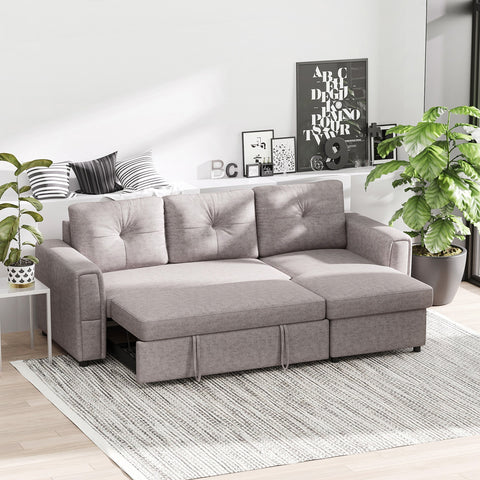 Rootz 3-Seater Sofa Bed - Upholstered Sleeper Couch - Convertible Sofabett - Extra Storage - Grey - 141cm x 85cm