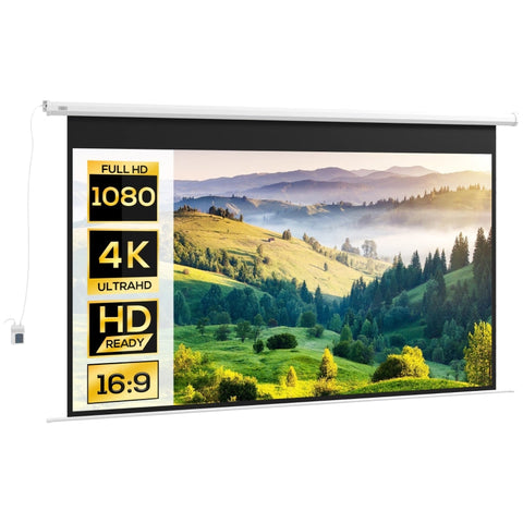 Rootz Motorized Projector Screen 16:9 - Cinema Screen - Electric Projection Screen - Wall or Ceiling Mount - Remote Control - 293.5cm x 8cm x 176cm