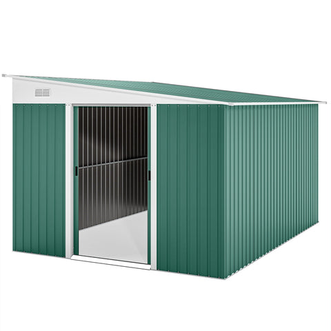Rootz Metal Device Shed - Garden Storage - Equipment Shed - Lockable & Weatherproof - 280 x 345 x 201cm - Green