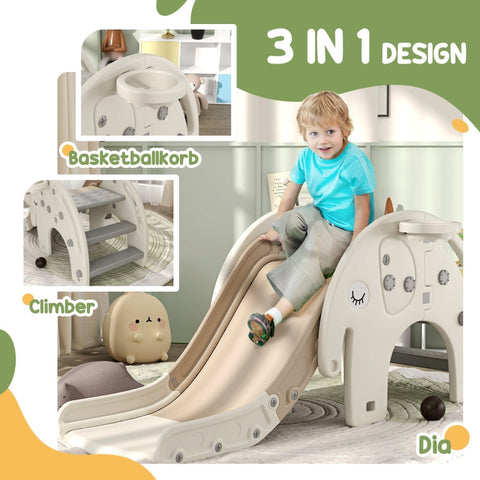 Rootz Kids Slide - Indoor Playground - Toddlers Slide - 3-in-1 - Elephant Shape - Non-Slip Steps - HDPE Panels - 163 x 57 x 75cm