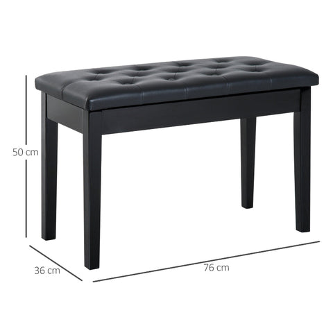 Rootz Piano Stool - Performance Bench - Music Seat - Comfortable Faux Leather Cushion - Durable Rubber Wood - Ample Storage - 76cm x 36cm x 50cm