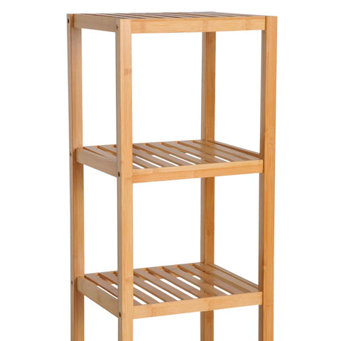 Rootz Bathroom Cabinet - Freestanding - 3 Shelves - Narrow & High - Tall Storage Unit - Slatted Door - Natural - 36 x 33 x 140cm