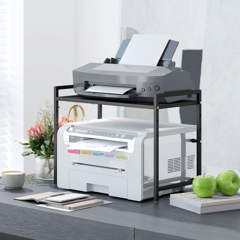 Rootz Microwave Shelf - Kitchen Organizer - Extendable Rack - Space-Saving - Metal - 39.5-64 x 32 x 47.5 cm - Black