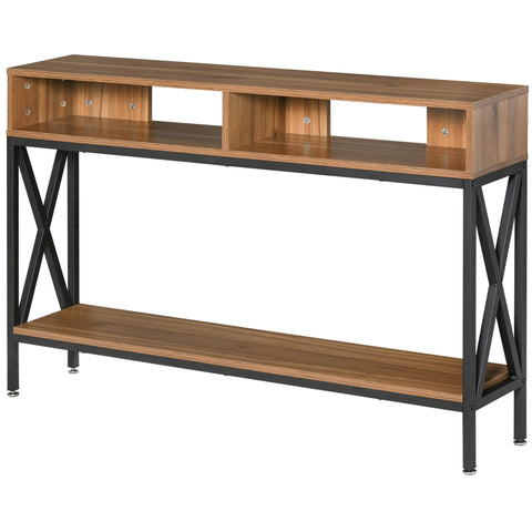 Rootz Console Table - Entryway Table - Industrial Furniture - Sturdy Design - 120cm x 23.5cm x 75cm - Walnut Finish