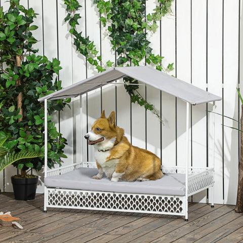Rootz Canopy Dog Bed - Elevated Pet Bed - Outdoor Dog Gazebo - Ultimate Comfort - Sun Protection - Water-Repellent Cushion - 88cm x 50cm x 78cm - Steel & Oxford Fabric