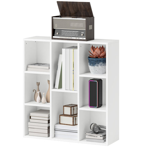 Rootz 3-Level Bookshelf - Storage Shelf - Display Rack - 8 Compartments - Chipboard - 74.3cm x 24cm x 80cm - White
