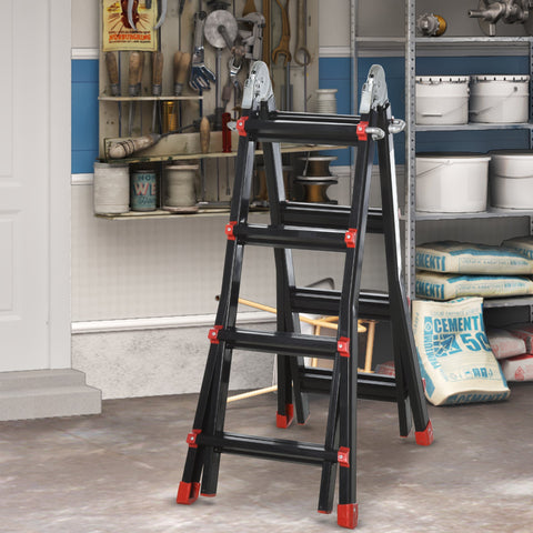 Rootz Telescopic Ladder - Extension Step Ladder - Folding Climb Ladder - Non-Slip, Lightweight, 150kg Capacity, 232-401x46x11 cm, Black+Red **(149 characters)**