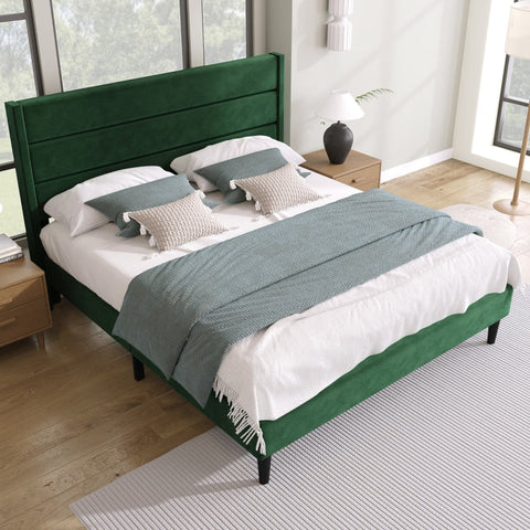 Rootz Double Bed Frame - Velvet Bed - Elegant Bedroom Furniture - Luxurious Comfort - 146L x 210P x 111H cm