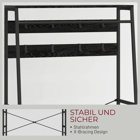 Rootz Cloakroom Stand with Shoe Shelf - Clothes Organizer - Industrial Design Rack - Easy-Access Storage - 80cm x 30cm x 180.5cm - Black