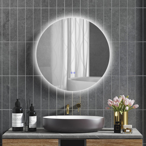 Rootz LED Round Bathroom Mirror - Wall Mirror - Touch Switch Mirror - Anti-fog Function - Ø 80 x 3.5T cm