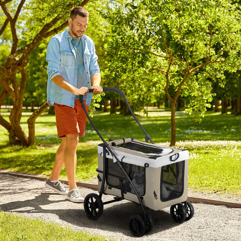 Rootz Foldable Pet Stroller for Dogs Cats - Detachable Buggy - Travel Carrier - Shoulder Straps - 81 x 58 x 97.5 cm