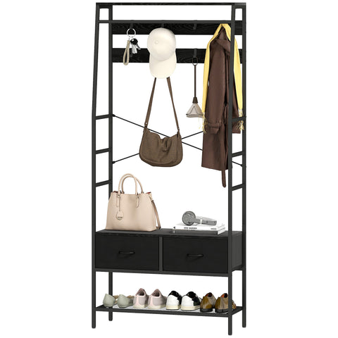 Rootz Cloakroom Stand with Shoe Shelf - Clothes Organizer - Industrial Design Rack - Easy-Access Storage - 80cm x 30cm x 180.5cm - Black