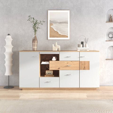 Rootz Modern Sideboard with LED Lighting - Storage Cabinet - Buffet Console - Elegant & Spacious - 160L x 40W x 77H cm