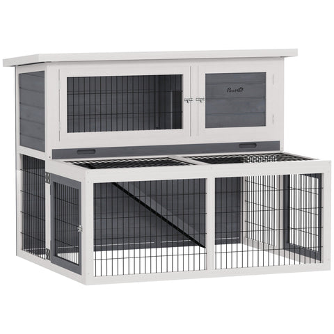Rootz 2 Level Rabbit Stable - Hutch - Bunny House - Winter-Proof, Easy Clean - 122cm x 95cm x 93.5cm