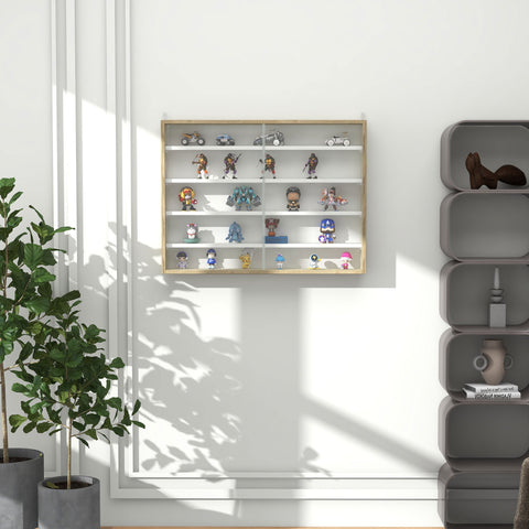 Rootz Wall Showcase Cabinet - Collection Display - Storage Cabinet - 4 Adjustable Shelves - Glass Sliding Doors - 80cm x 9.5cm x 60cm