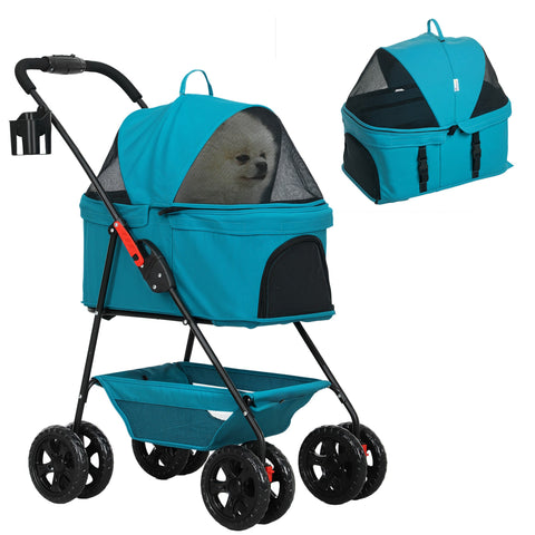 Rootz 3-in-1 Pet Trolleys - Foldable Dog Cars - Portable Animal Carrier - Easy Storage, 76x50x102cm - Perfect for Small Pets, Turquoise