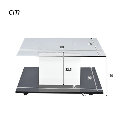 Rootz Modern Coffee Table - High-Gloss Surface - LED Light - Adjustable & Mobile - 80cm x 80cm x 40cm