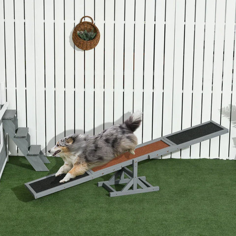 Rootz Dog Rocker - Aqulity Rocker - Dog Sports Rocker - Wooden Pet Seesaw - Anti-slip Surface - Gray + Brown - 180 x 30 x 30 cm