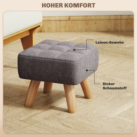 Rootz Grey Foot Stools - Upholstered Ottomans - Footrests - Supports Up to 110kg - 27cm x 27cm x 26cm - Wooden Legs