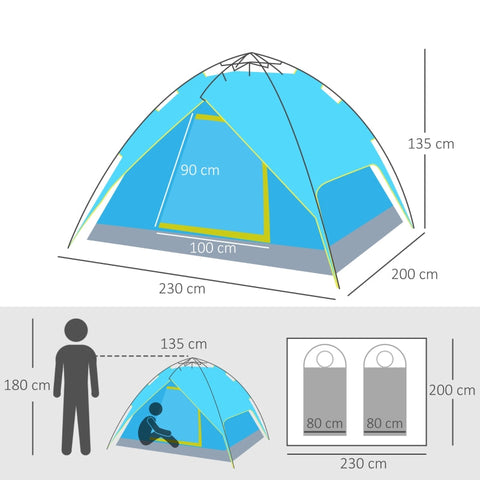 Rootz Camping Tent - Pop Up Tent - Beach Tent - Quick Setup - Weather Resistant - Multi-Functional - 230cm x 200cm x 135cm