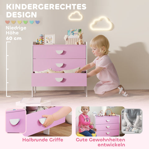 Rootz Children's Chest of Drawers - Kids Storage Cabinet - Pink and White Dresser - Promotes Independence - 60L x 40W x 60H cm